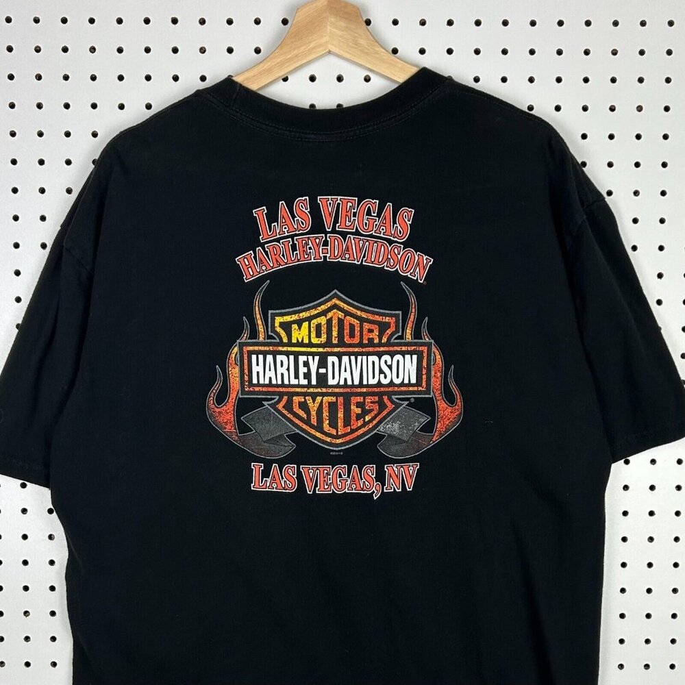 Harley Davidson Motorcycle Biker T Shirt‎ Large Black Las Vegas Nevada Flames